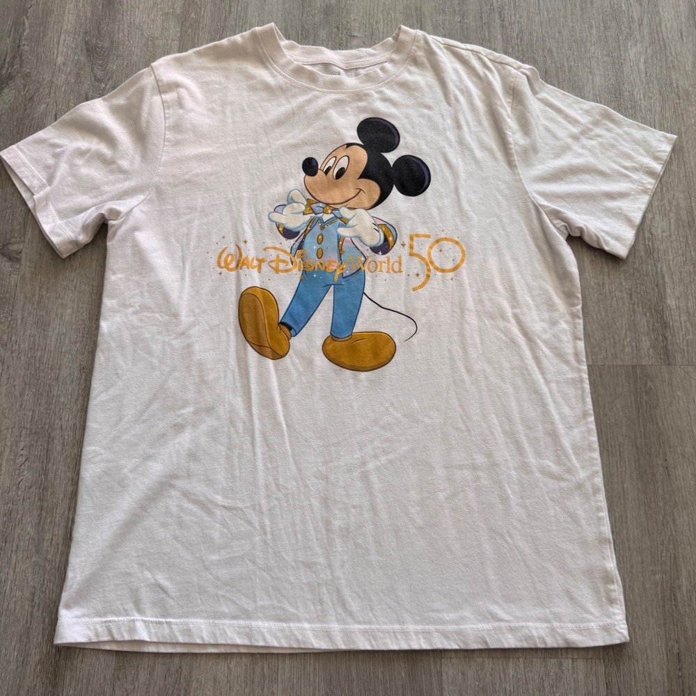 Disney Mickey Mouse Walt Disney World 50th Anniversary White T-Shirt Mens Medium